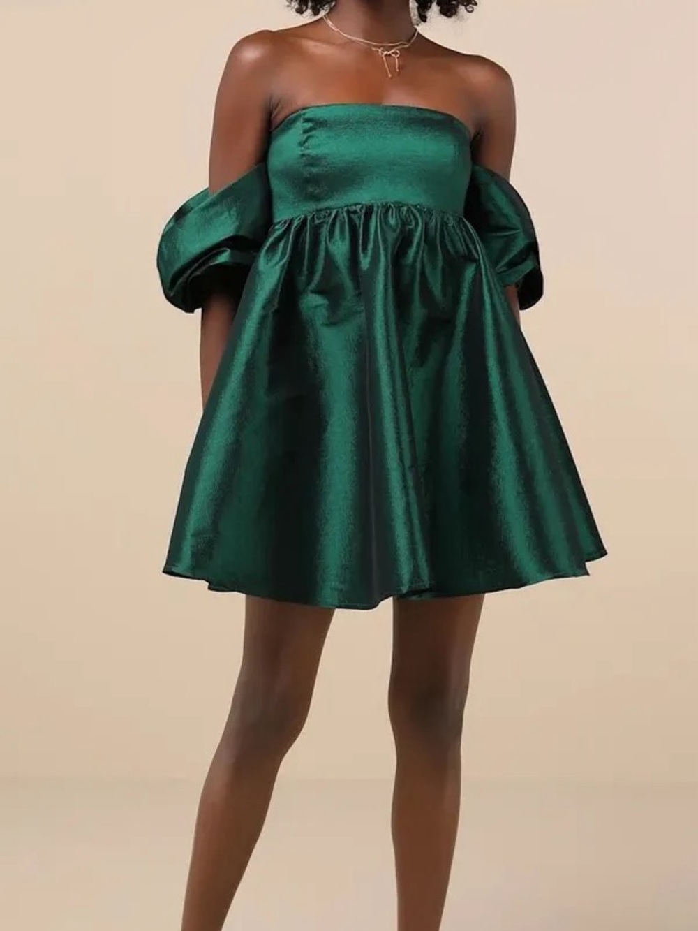 Lulu's Emerald Green Strapless Babydoll Dress
